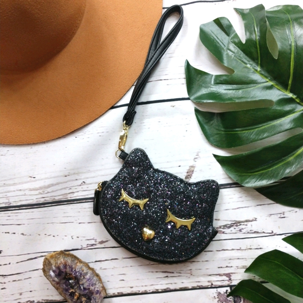 5/$25 Betsey Johnson Glitter Cat Wristlet Clutch